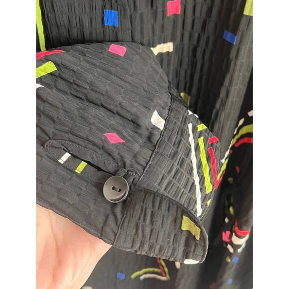 Ali Miles Geometric Popover Crinkle Blouse Top Black Multi Women's Plus Size 2X - Picture 5 of 6